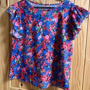 Floral Ruffle Sleeve Top - Multicolor